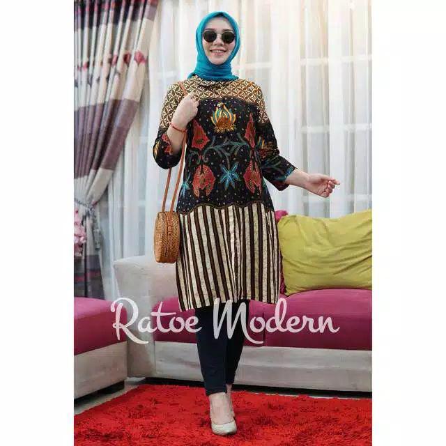 Tunik Batik Kode 504 Kancing Depan Krah Dk Tangan 7/8 Bhn Katun Batik Mataram By Ratoe Modern