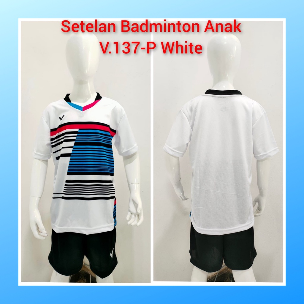 Kaos badminton anak laki-laki jersey bulutangkis baju celana setelan jersy perempuan stelan t-shirt outfit seragam kostum olahraga casual suit pakaian jarsey oblong apparel sports jersi sudirman cup bulu tangkis V137 putih polos