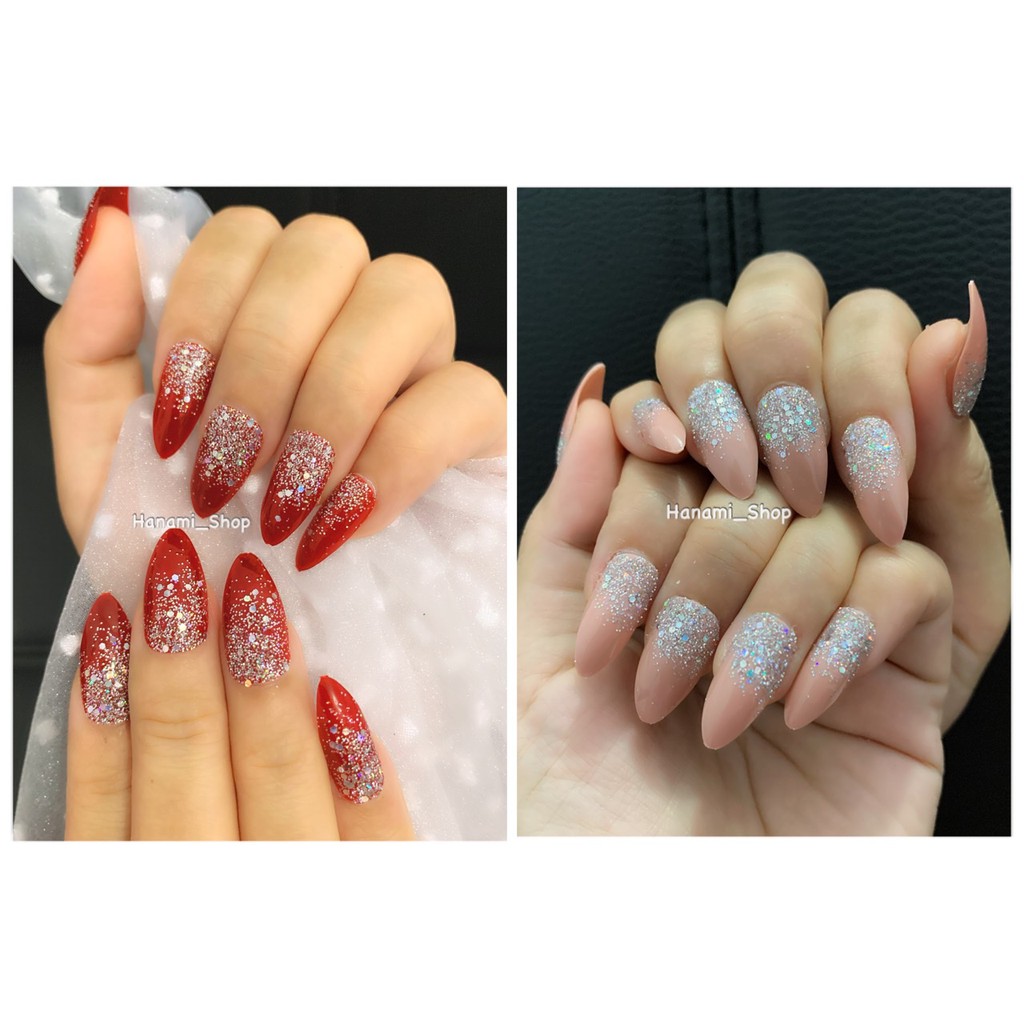 wedding fake nail false nail kuku palsu pernikahan merah maroon glitter sgm