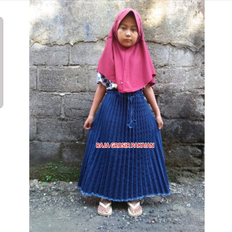 Rok Jeans Plisket Premium Anak Usia 5-13 Thn