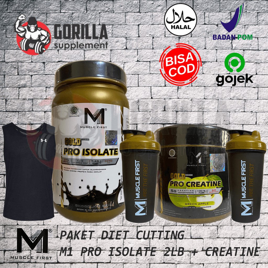 Paket Diet Cutting Muscle First Pro Isolate 2lbs 5lbs lb + Pro Creatine 300 Gram m1 Whey Protein