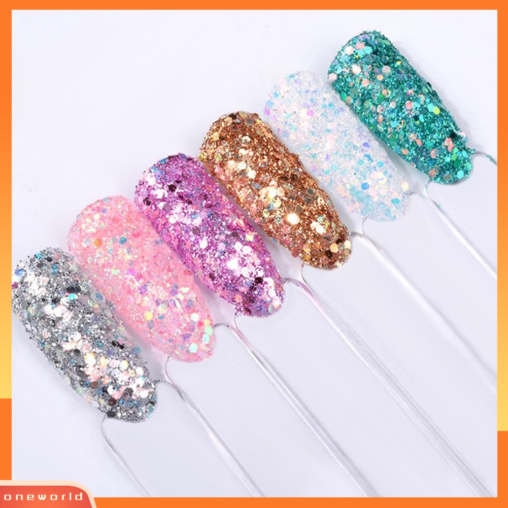 (ONWO) 6 Pcs Bubuk Payet Glitter Warna-Warni Untuk Manicure