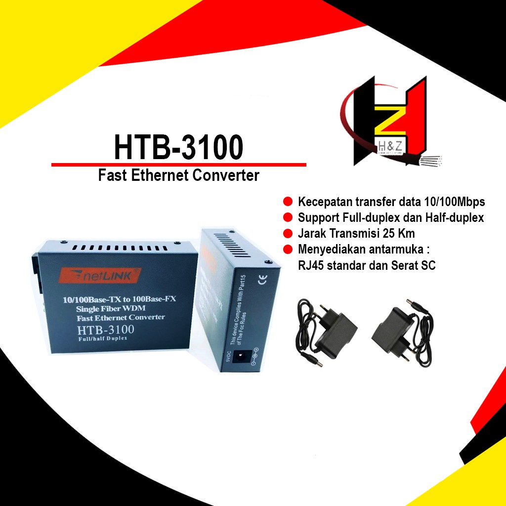 HTB3100 A+B Fiber Optic Optical Media Converter HTB-3100 Netlink 10/100Mbps RJ45 Single Mode 25KM