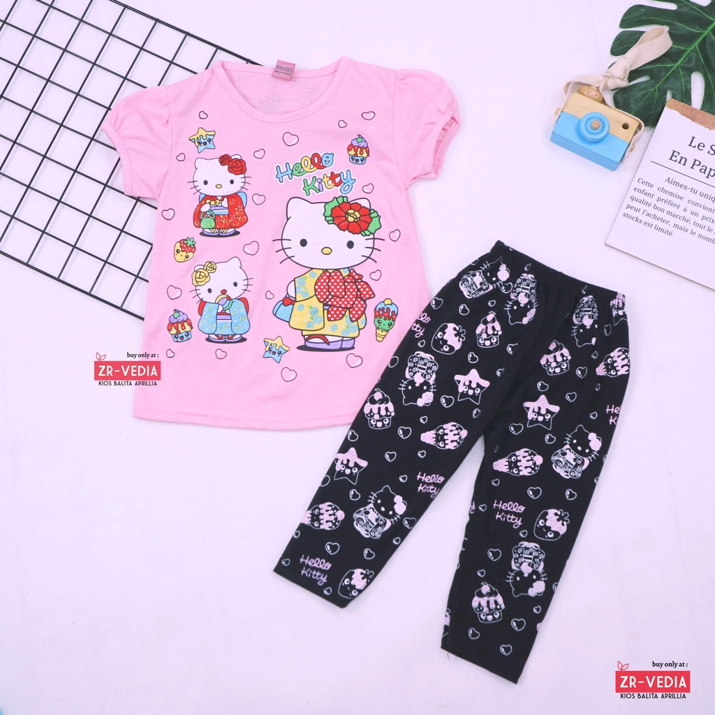 Setelan Hello Katty uk 4-5 Tahun / Baju Anak Perempuan Karakter Celana Legging Panjang Import Murah