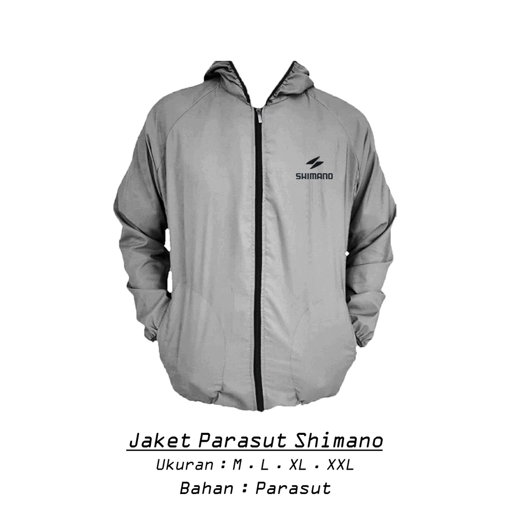 Jaket Parasut Shimano Waterproof Jaket Sauna Parasut Olahraga Running Jogging Mancing Pria Wanita-Silver