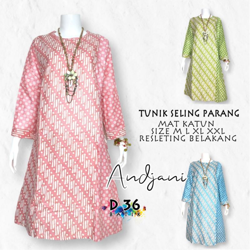 Tunik Andjani bahan katun halus baju batik atasan wanita ibu emak remaja putri cantik modis elegan s