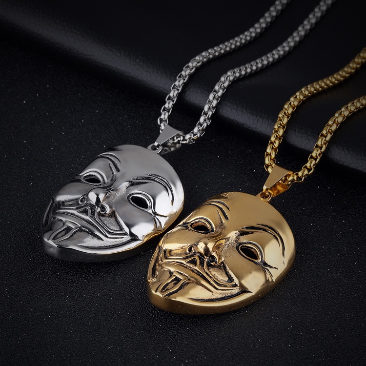 V-Vendetta Retro Pendant Men's Mask Long Accessories Stainless Steel Necklace