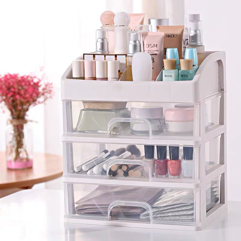 Rak Kosmetik Plastik 3 Laci Serbaguna Tempat Make Up Organizer Rak Kosmetik Transparan