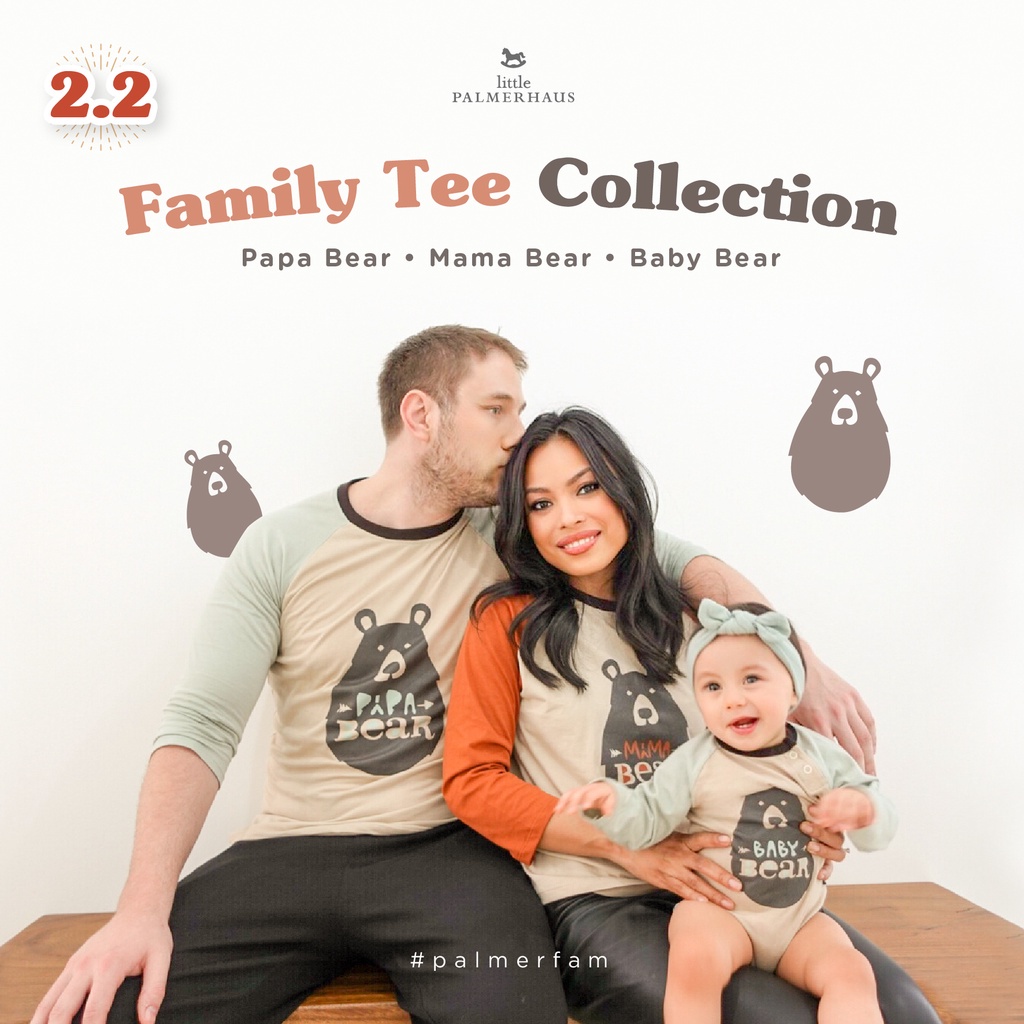 Baju Jumper Bayi Bodysuit Laki Laki Perempuan 0-12 Bulan &amp; Kaos Mama Papa BEAR  Palmerhaus Raglan Family Series