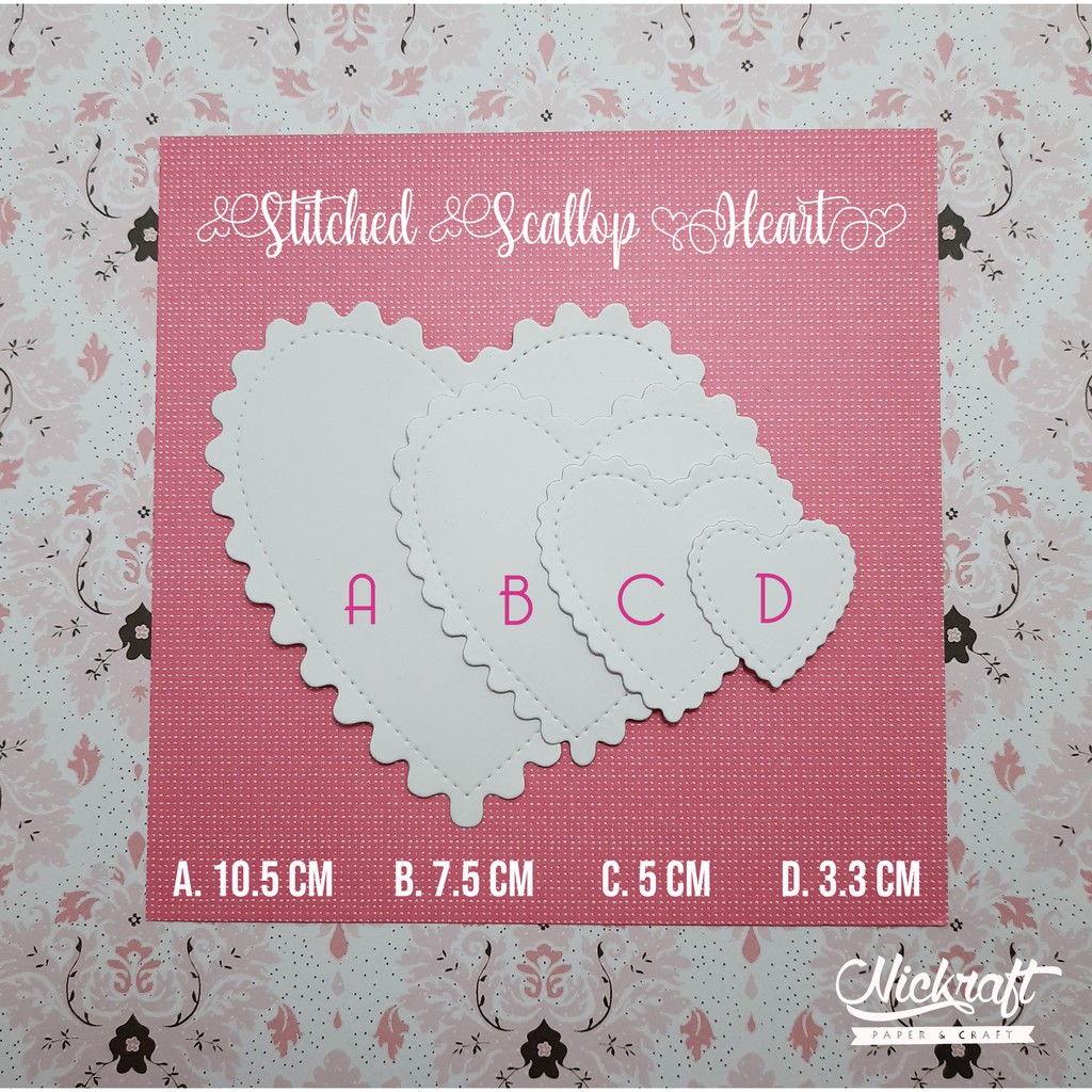 

STITCHED SCALLOP HEART - BAHAN SCRAPBOOK LABEL HATI LOVE