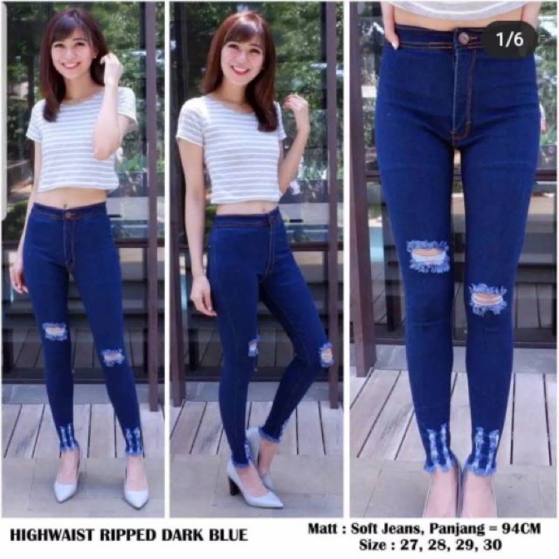 HW Ripped - Hw sobek - Celana Jeans Highwaist