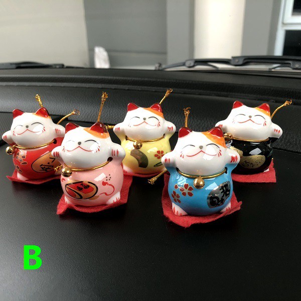 Kucing Maneki Neko Chibi MINI 5 in 1 Bahan KACA Boneka Miniatur Pajangan Mobil