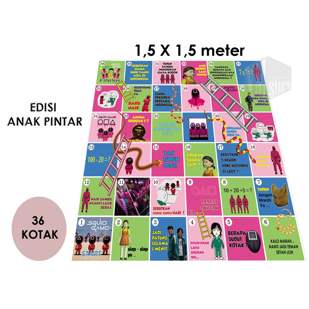 RH - PAKET EDUKASI ULAR TANGGA RAKSASA JUMBO 1,5 X 1,5meter SQUID GAME + BONEKA DADU + TOPI SQUID GAME