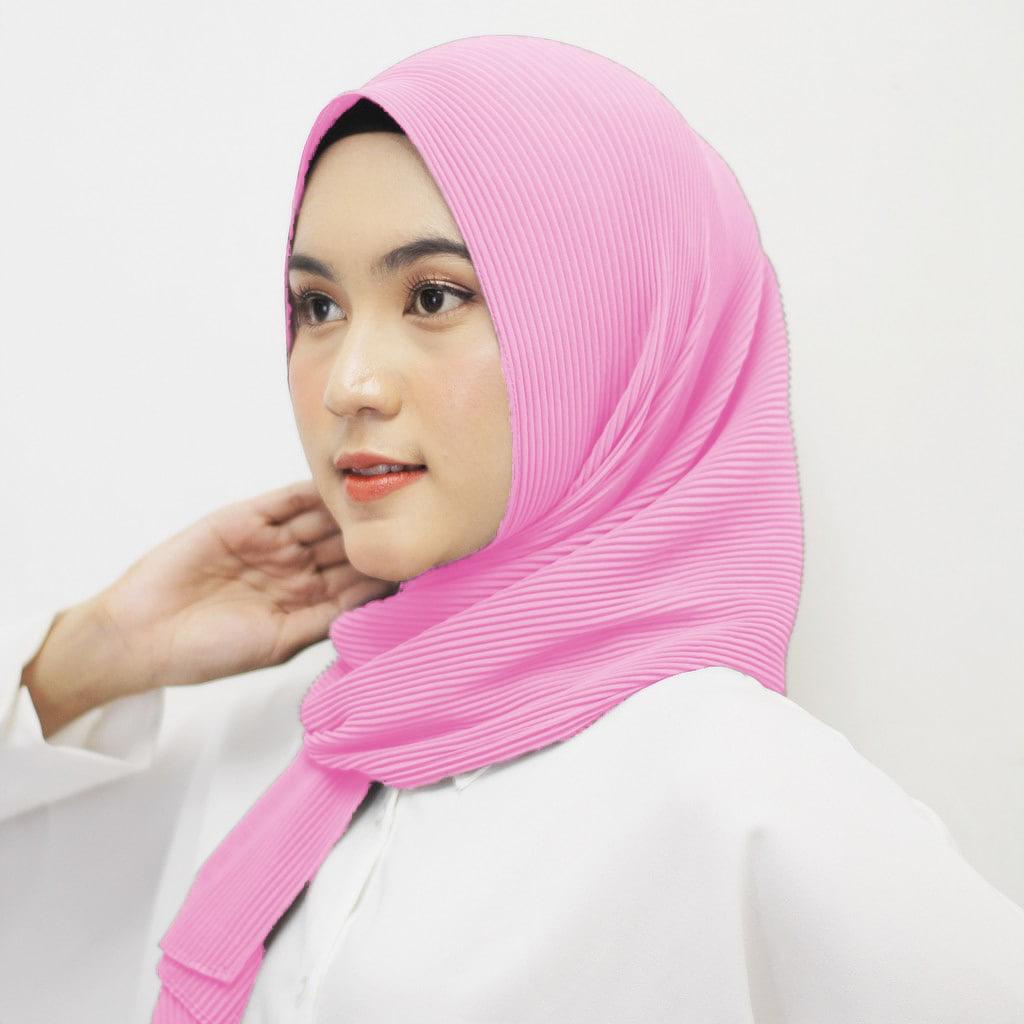 PREMIUM pashmina plisket full (tanpa lipatan tengah) hijab havana muslimah-HAVANA - PINK