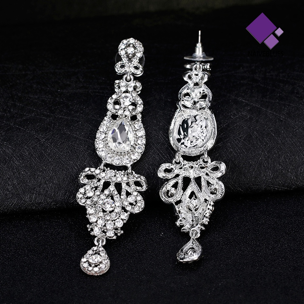 Anting Panjang Desain Chandelier Aksen Berlian Imitasi Gaya Retro Untuk Wanita