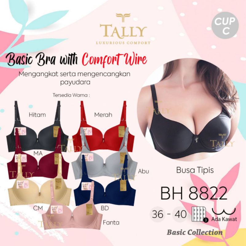 TALLY BRA BH 8822 | CUP C | SIZE 36 - 40 | ADA KAWAT | BUSA TIPIS