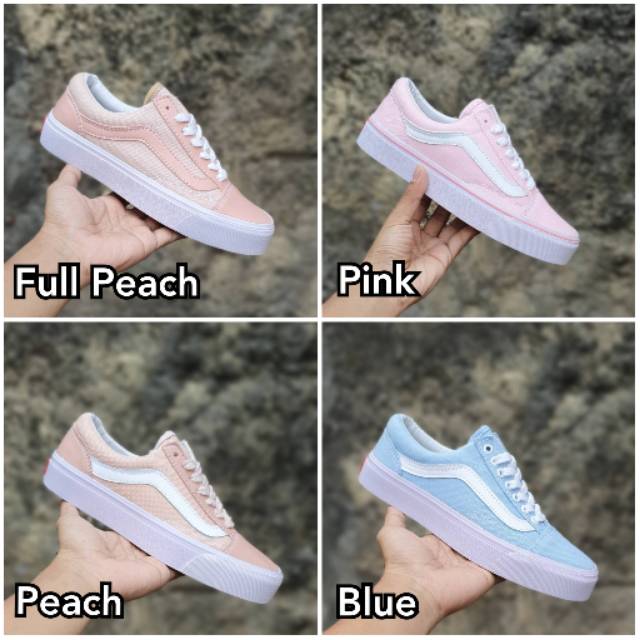 blue pink and white vans