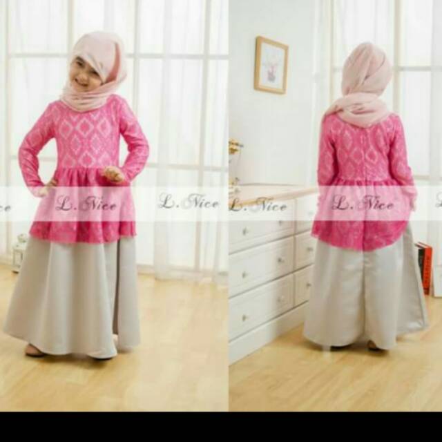 Gamis Anak LNice Pink Brokat 1-12 Tahun Dress Muslim Anak Termasuk Kerudung