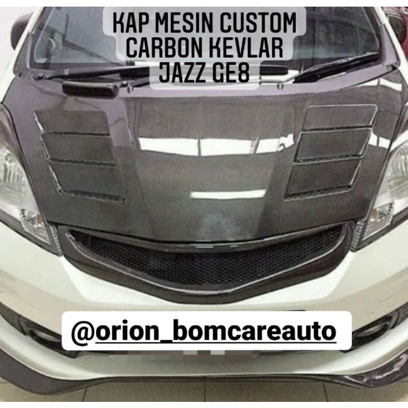 Kap Mesin Custom Model Js Racing Honda Jazz Ge8 2008 - 2013 Carbon Kevlar