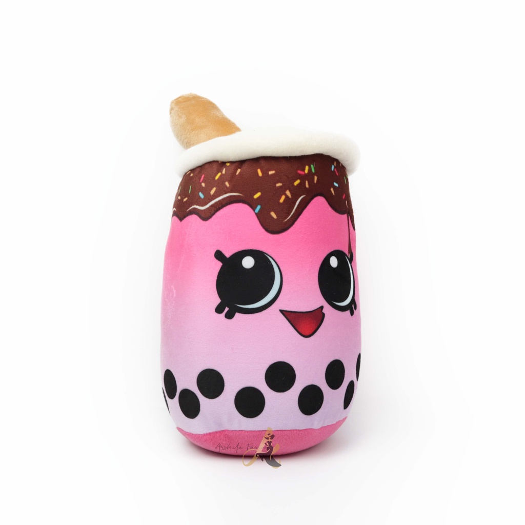 Boneka Boba Cangkir Milk Tea Bahan Felboa Tinggi 43cm Berlabel SNI Sablon Rainbow