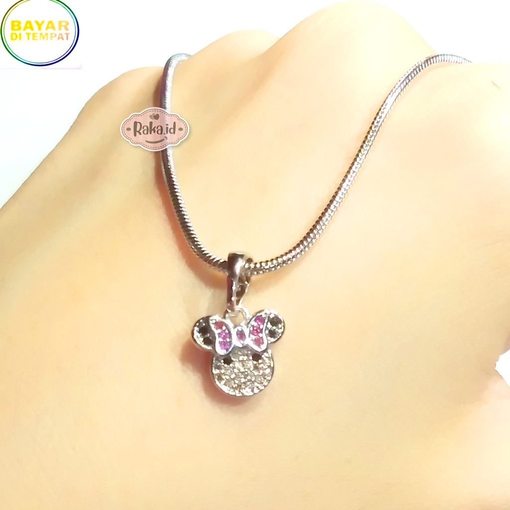 RAKA Acc - Kalung Wanita Kalung Muka Minnie Pita Pink Perhiasan Cantik Wanita Lapis Emas 18k 368