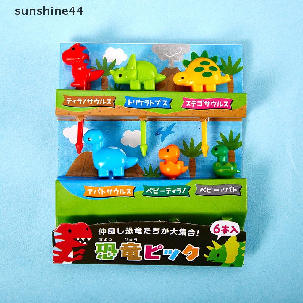 Sunshine 6pcs Garpu Buah Bentuk Hewan Ternak Dinosaurus Untuk Dekorasi Pesta