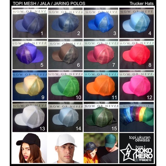 topi Polos Trucker Jala Jaring warna warni polosan