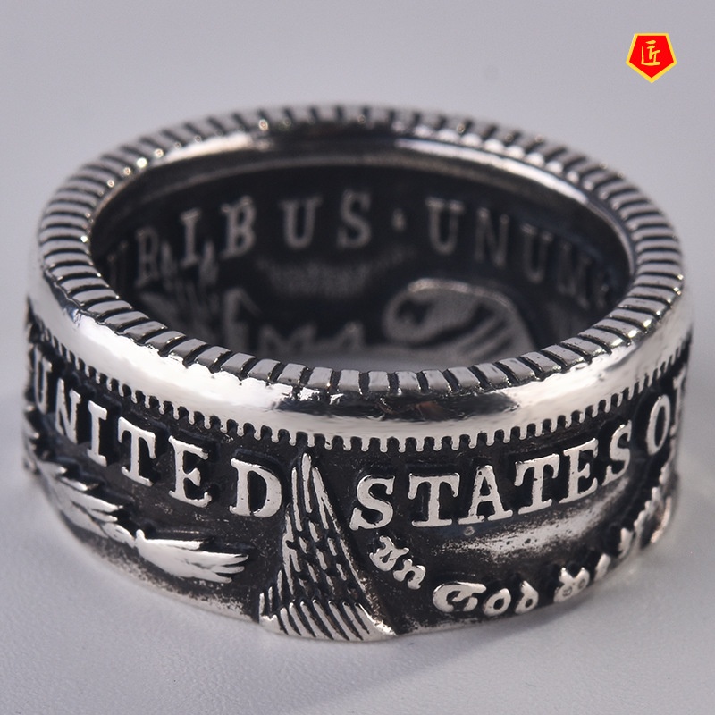 [Ready Stock]S925 Silver Retro Personality Motto Coin Ring