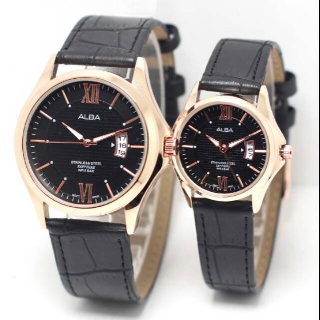 JAM TANGAN COUPLE/PASANGAN ALBA KW SUPER KULIT TERBARU ANTI AIR ELEGANT HARGA BERSAHABAT.