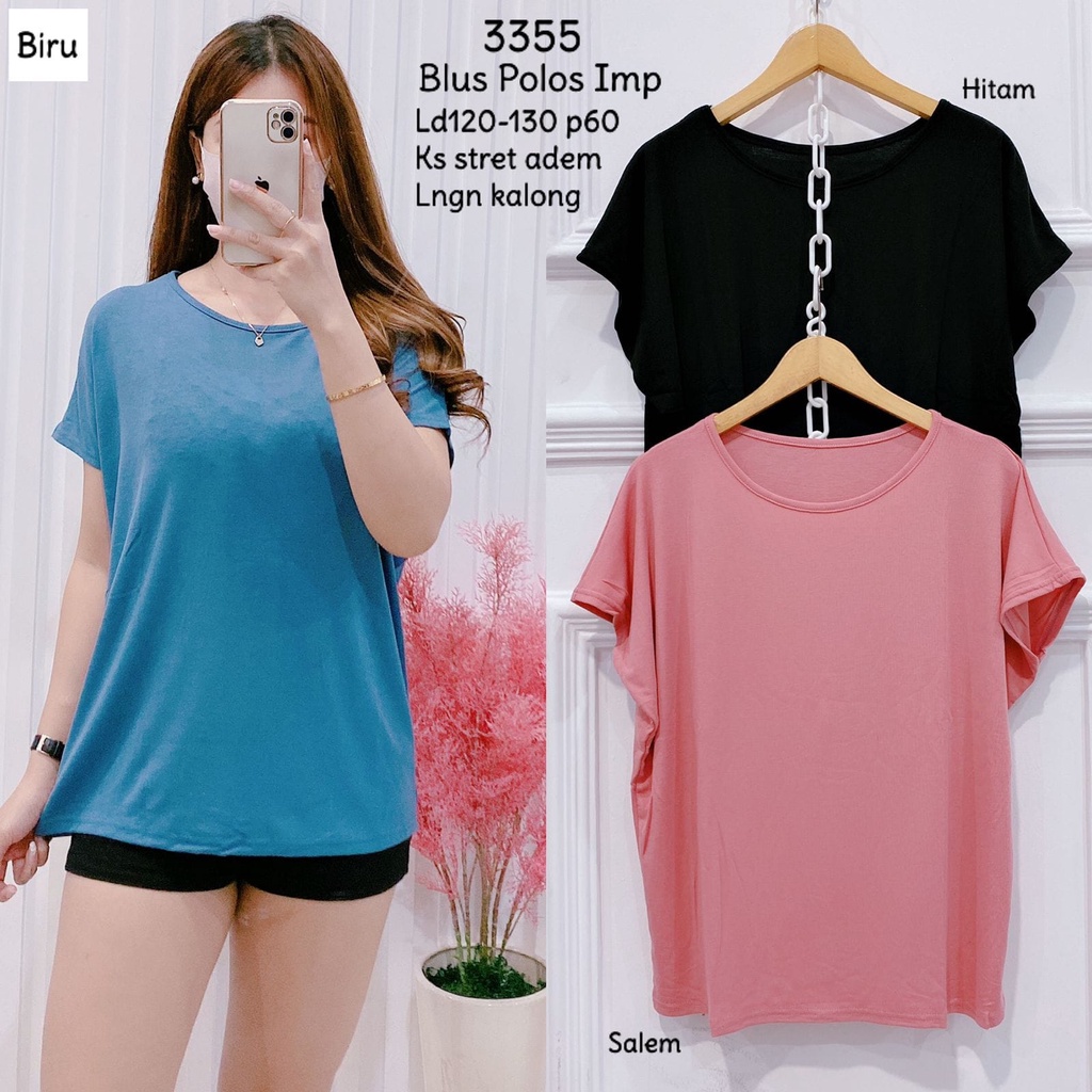 3355 BLOUSE POLOS LD 120-130CM JUMBO KAOS STRETCH IMPORT PREMIUM QUALITY