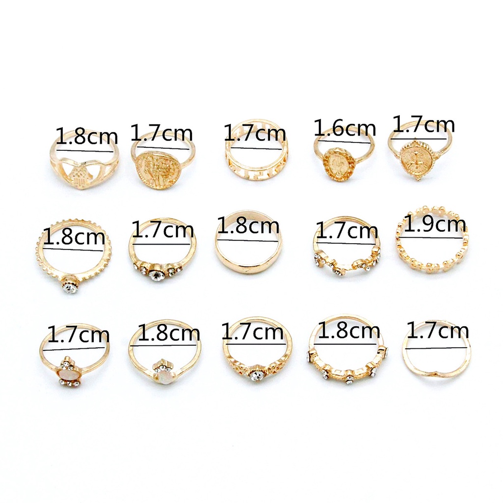 Hu Hu Hu Hu Hu Alat Bantu Pasang Kacamata♡ 15pcs Cincin Knuckle Tumpuk Desain Ukiran Hati Hollow Bahan Alloy Untuk Wanita