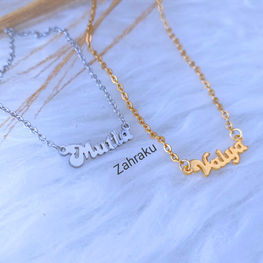 Liontin kalung nama custom lapis emas silver gold rosegold aksesoris fashion wanita korea arab