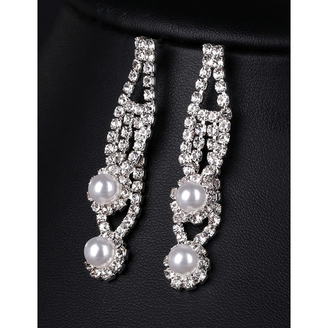 LRC Anting Tusuk White K Alloy Studded Geometric Earrings F72426