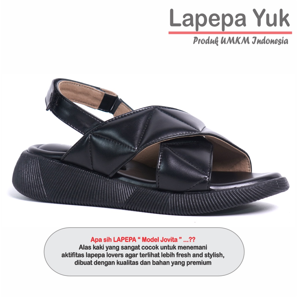 LAPEPA YUK -  Sepatu Sandal Wanita Wedges JOVITA ALL COLOR Model Ban dua Tali Strap belakang Hak Tinggi Sole Spatu Sendal Gunung Cewek  Size 36 37 38 39 40 41 Warna Hitam Black Cewe Kekinian Premium Terbaru Shoes Ori Original Mall Official Store Promo