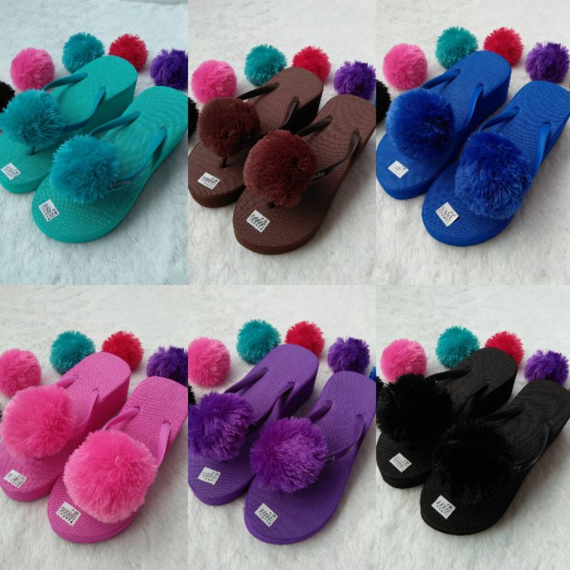 Sandal Wedges POMPOM Kualitas Super