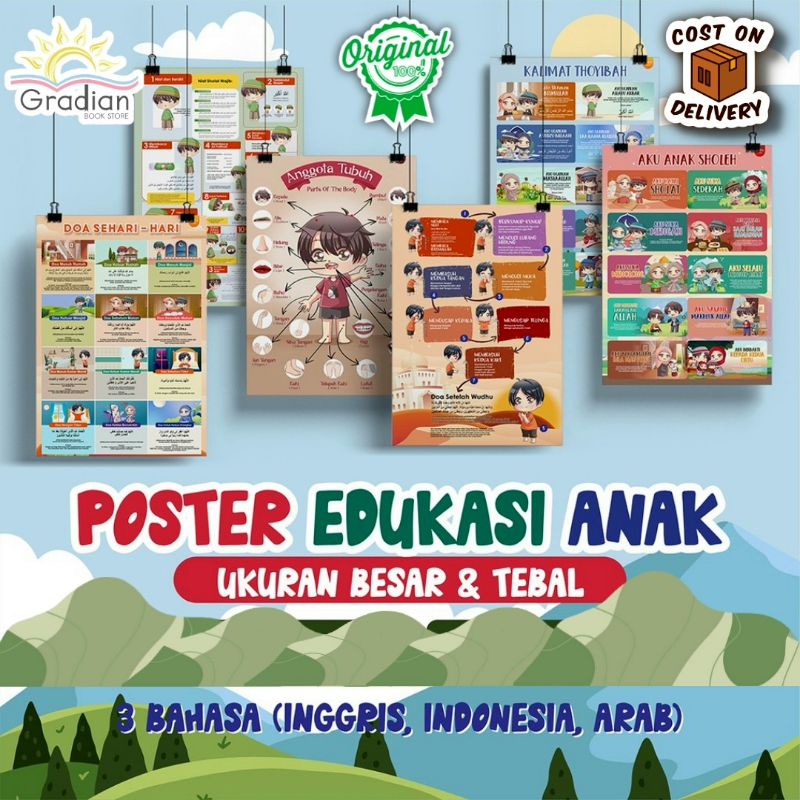 POSTER EDUKASI ANAK | Poster Pendidikan ALFABET ANGKA HIJAIYAH HEWAN | Poster