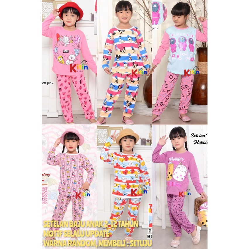 GS - SETELAN BAJU TIDUR DAN PIYAMA ANAK CEWEK/PEREMPUAN PRINTING 4-12 TAHUN MOTIF BT21/BTS POP IT UN