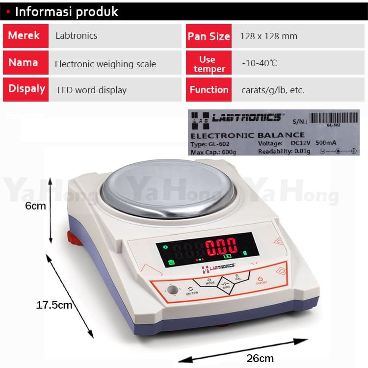 Timbangan Digital LABTRONIC Laboratorium GL-1002 1000g 1kg Akurasi 0.01g