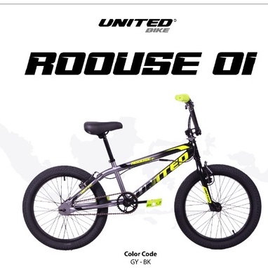 Sepeda Anak BMX UNITED ROOUSE 01 20 Inch Rotor stang 360 derajat putar puter Garansi Murah Termurah SNI-Grey Black