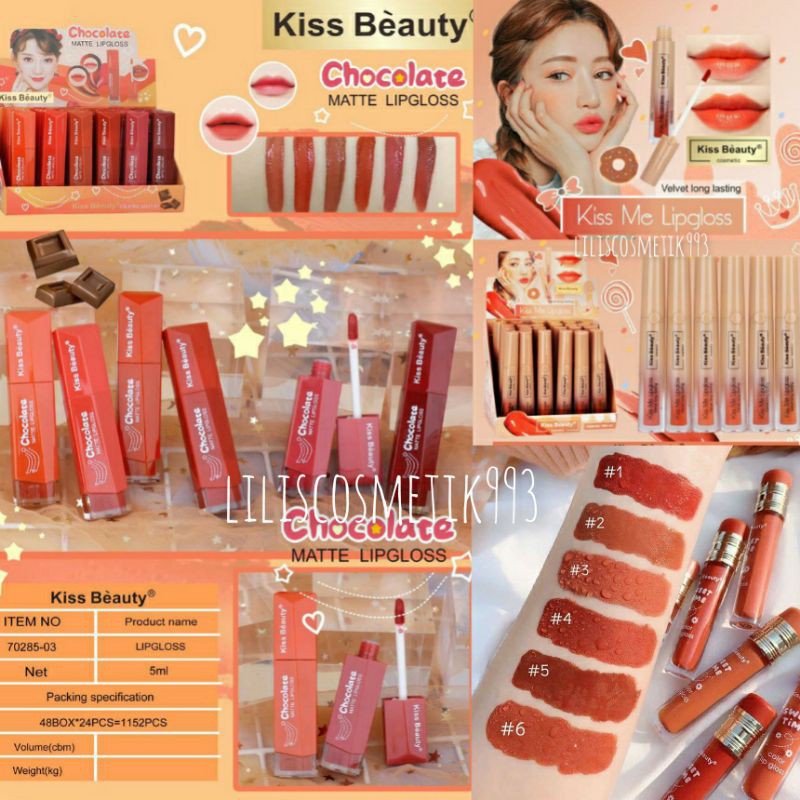 [6PC] KISS BEAUTY LIP GLOSS MATTE KISS MEE/Lip gloss sweet time/lip matte chocolate