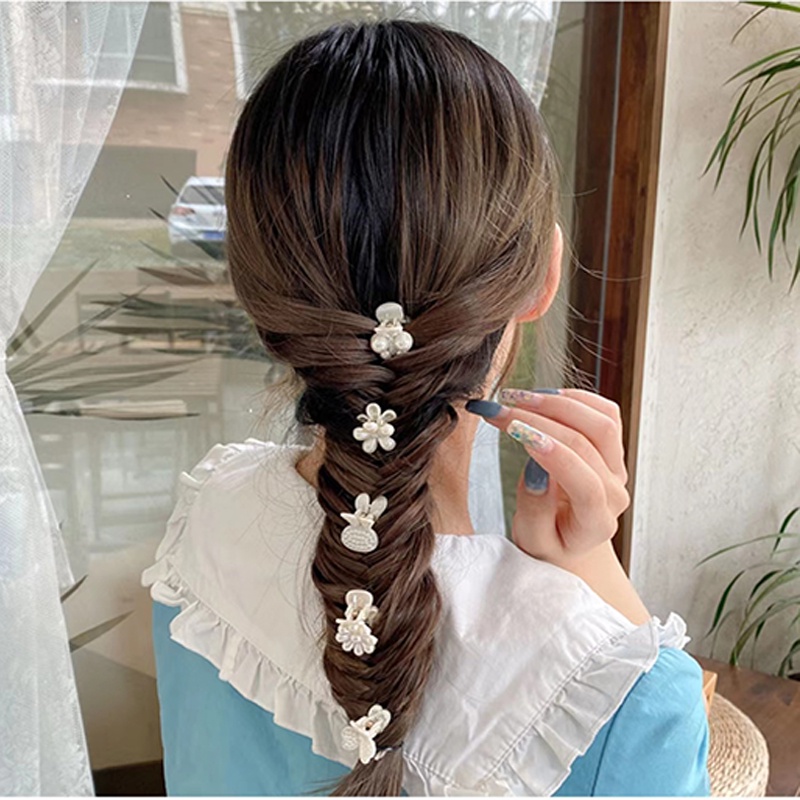 Korean INS Style Simple Mini Geometric Pearl Hair Clip / Fashion Small Bowknot Square Shape Barrettes / Girls Ponytail Holder Hairpin / Ladies Elegant Hair Accessories