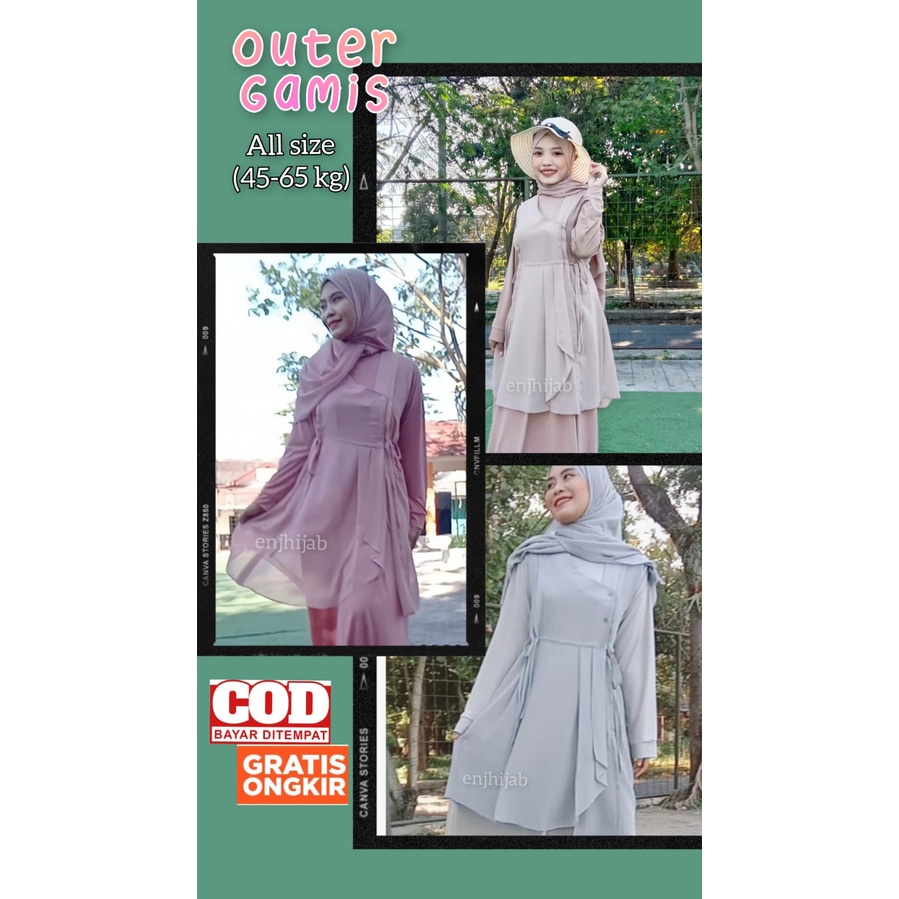 Outer Ceruty Baby Doll Aouter Wanita Remaja Modis Long Vest Tanpa Lengan Fashion Muslim Busui Cardigan Polos Outher Baju Gamis Kekinian Korean Style Enjhijab