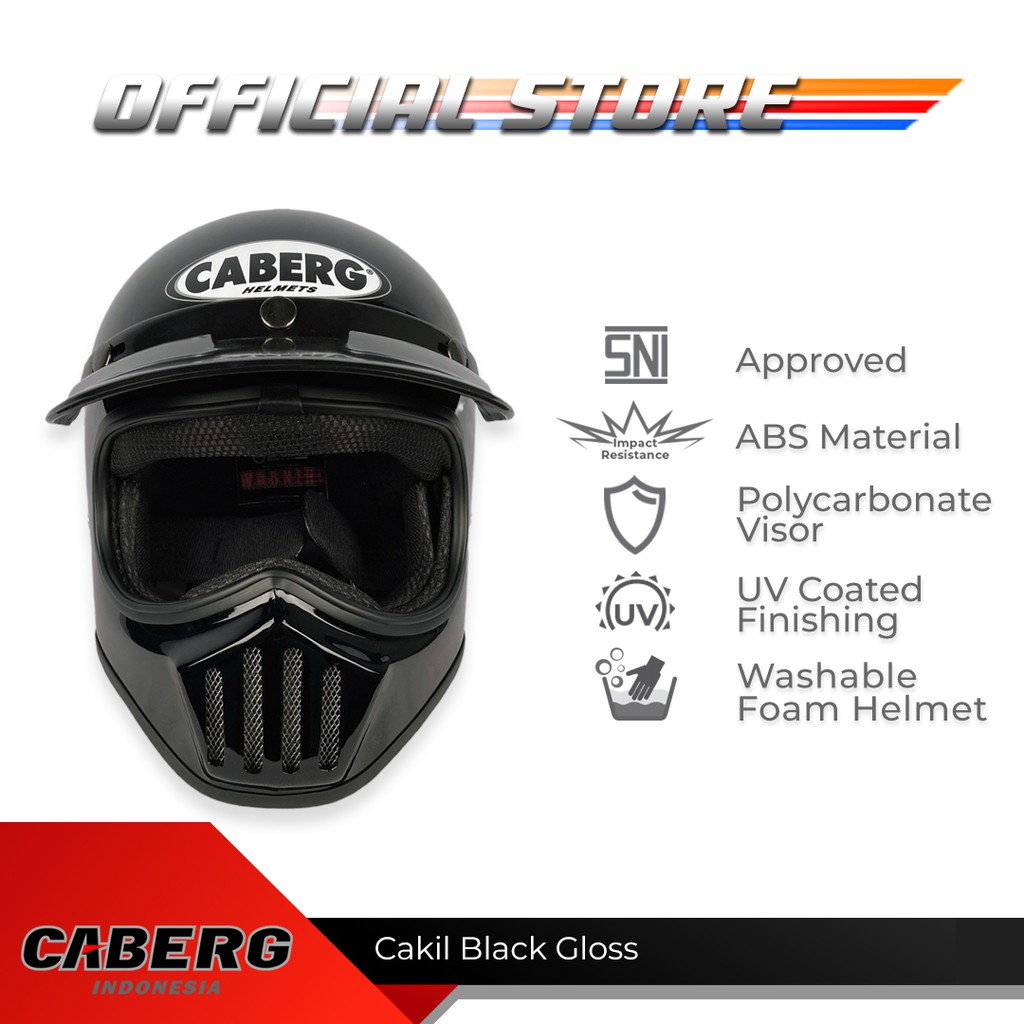 Caberg Helm Cakil Solid Black Gloss Full Face