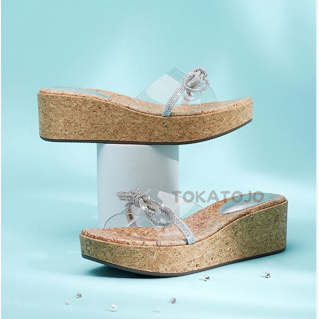 Sandal wedges wanita mika bening kokop terbaru sandal wanita mika cantik simple transfaran termurah premium realpict