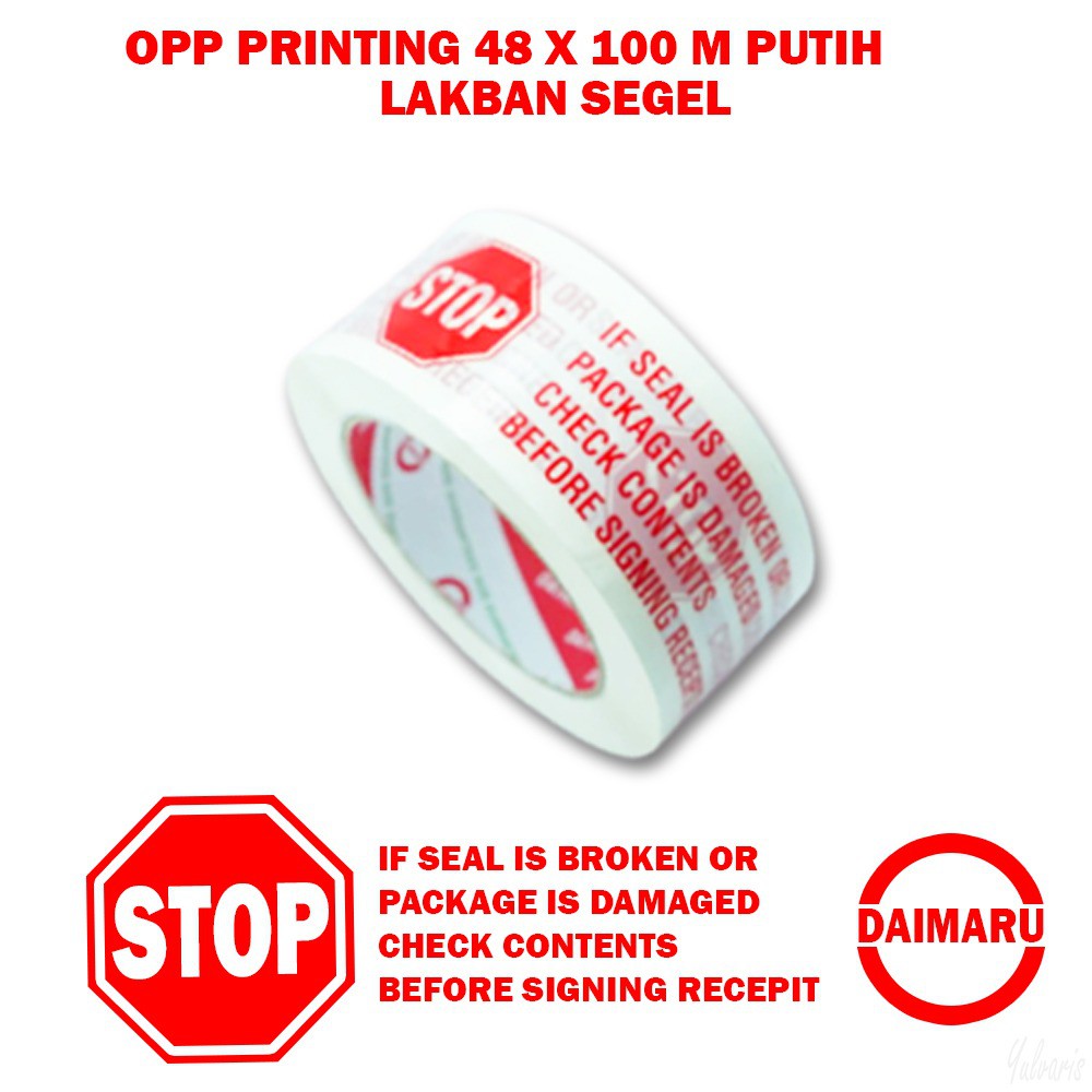 Daimaru OPP Printed Tape Lakban Stop Warna Putih 48 mm x 100 meter