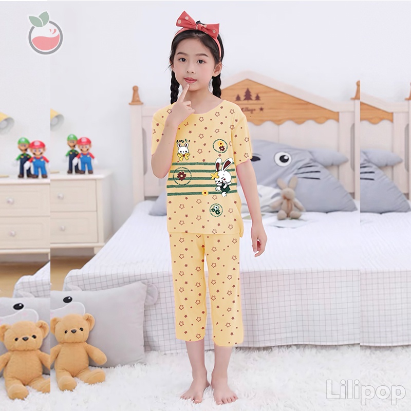 Baju Tidur Anak 3/4 Perempuan dan Laki Usia 2 - 7 Tahun Stelan Celana Rabbit