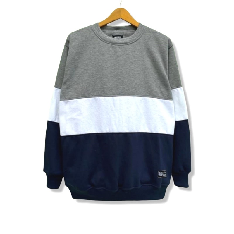 Sweater Crewneck 3D Abumuda Putih Navy Sweater Kombinasi Pria Wanita