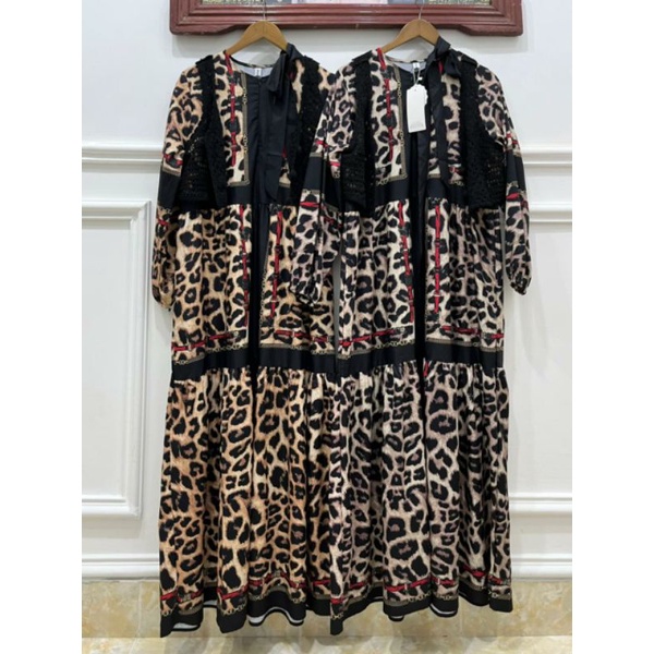 MJ-DRESS LEOPARD SET IMPORT|GAMIS PREMIUM bahan silk premium busui friendly all size gamis rompi raj