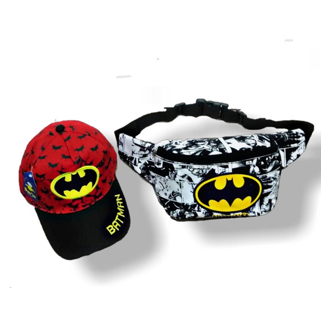 Wesbag anak laki laki, Waist Bag Anak Laki Laki Motif Batman dan Topi Anak REALPICT