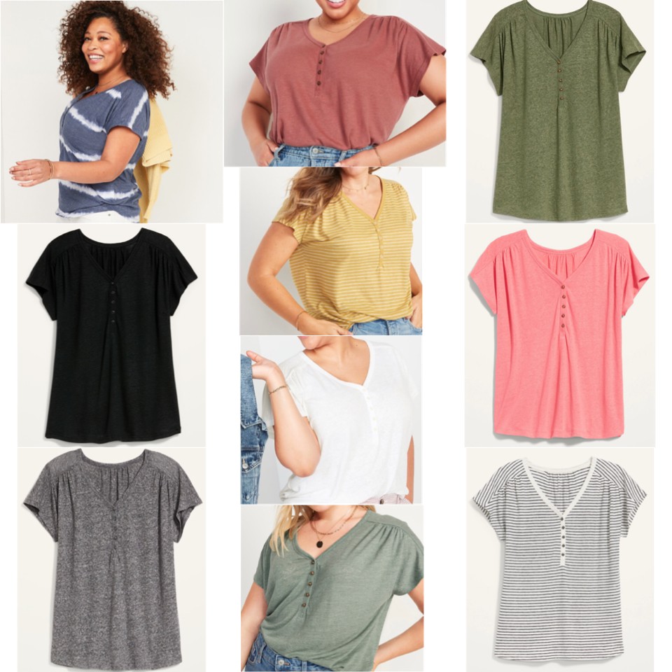 Old Navy Loose V-Neck Linen-Blend Henley Tee for Women